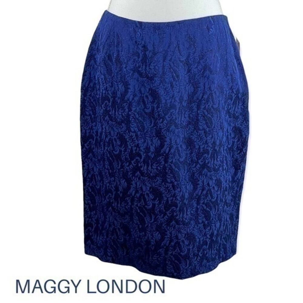 Maggy London Metallic Blue Lace Skirt NWT Size 12